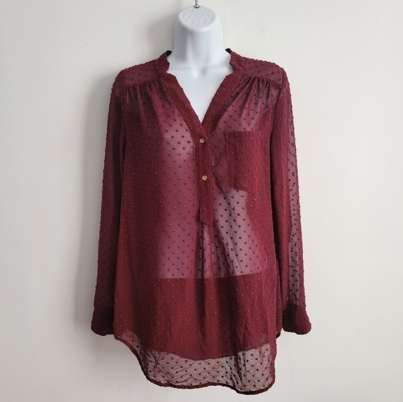 MODCLOTH Burgundy Pam Breeze-ly Long-Sleeve Tunic - Women SMALL - Picture 2 of 12